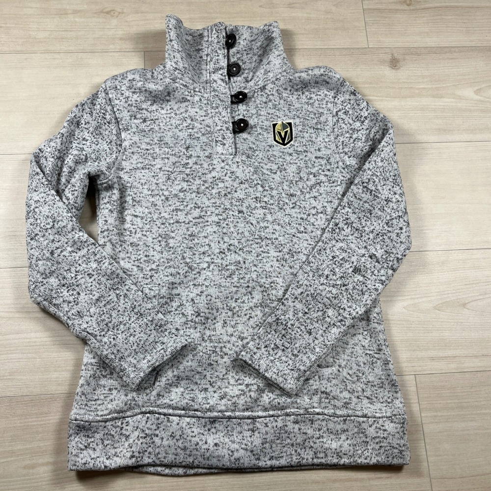NHL Vegas Golden Knights Grey Marl Fleece Button Mock Neck Pullover Womens Small